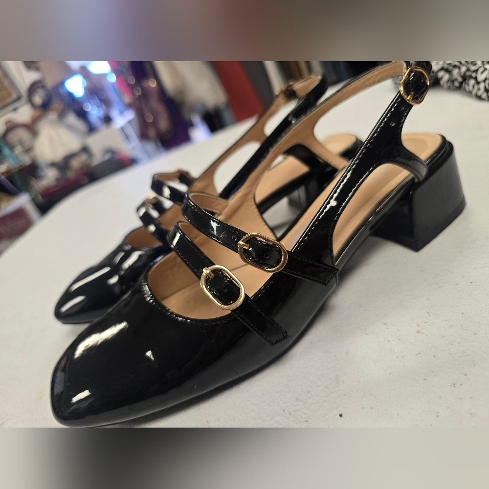 Elegant Black Patent Leather Slingback Heels